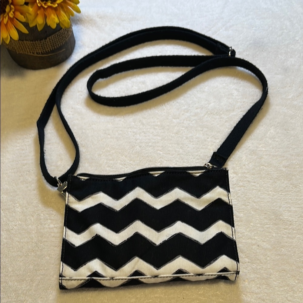 Thirty-One Black and White Chevron Crossbody Bag
